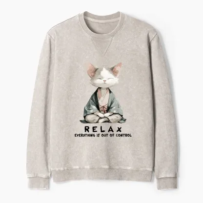 Tokyo-Tiger Zen Cat Relaxation，Everything's Out Of Control Washed Terry Sweatshirt
