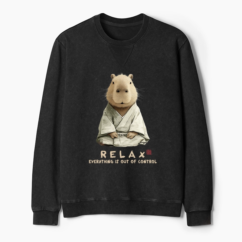 Tokyo-Tiger Zen Capybara：Relax, it's all chaos Washed Terry Sweatshirt