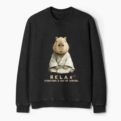 Tokyo-Tiger Zen Capybara：Relax, it's all chaos Washed Terry Sweatshirt