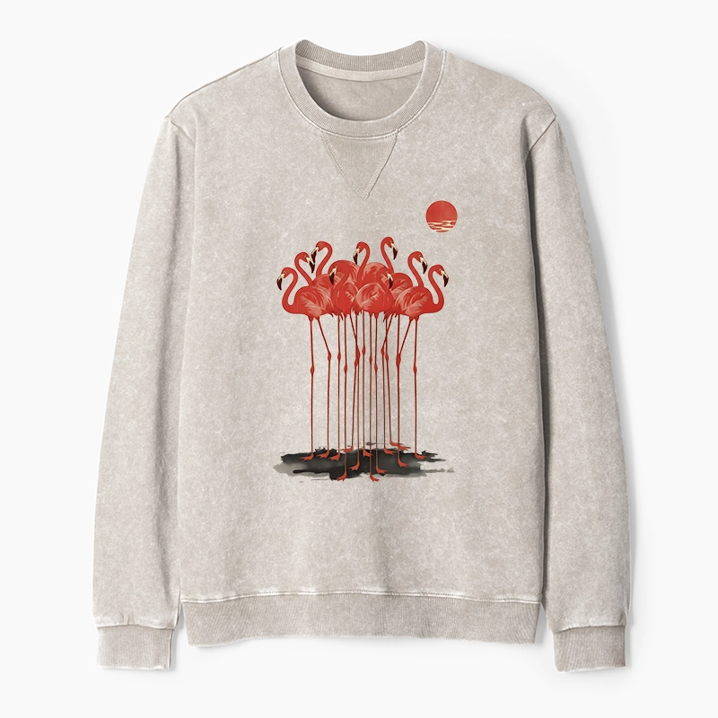 Tokyo-Tiger Flamingos at Dusk Washed Terry Sweatshirt