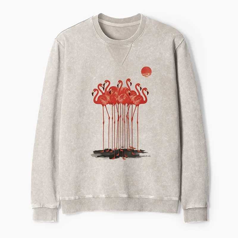 Tokyo-Tiger Flamingos at Dusk Washed Terry Sweatshirt