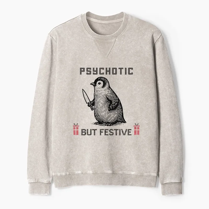Tokyo-Tiger Overstimulated but Festive Christmas Washed Terry Sweatshirt