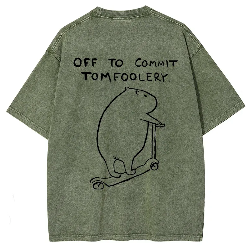 Tokyo-Tiger Capybara Is Ready To Do Something Bad Back Washed T-Shirt