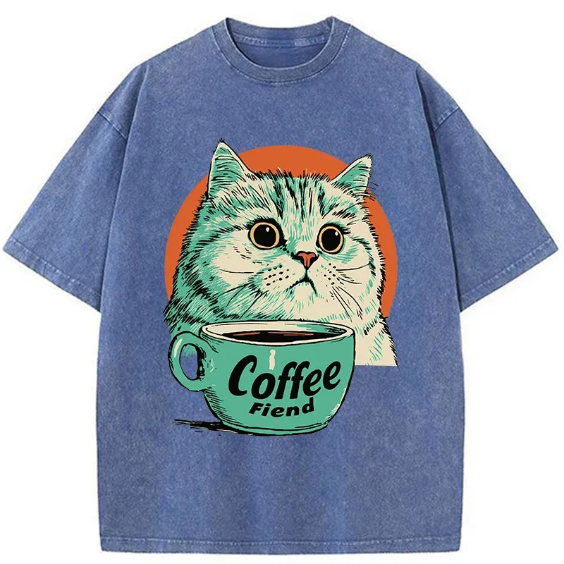 Tokyo-Tiger Cats And Coffee Washed T-Shirt