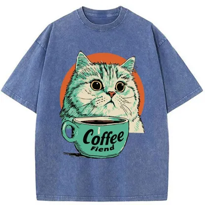 Tokyo-Tiger Cats And Coffee Washed T-Shirt
