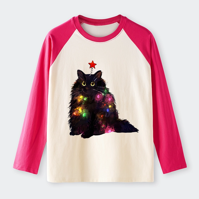 Tokyo-Tiger Christmas Lights Cat Raglan Long Sleeve T-shirt