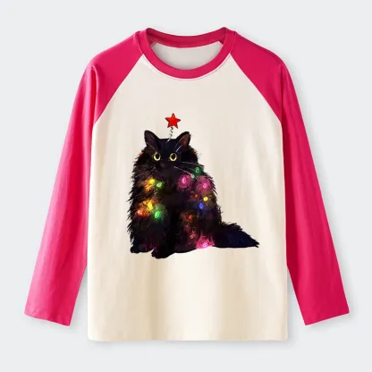 Tokyo-Tiger Christmas Lights Cat Raglan Long Sleeve T-shirt