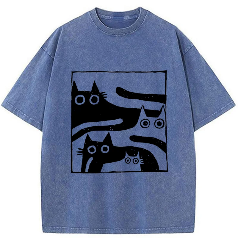 Tokyo-Tiger Cats Stacked Together Washed T-Shirt