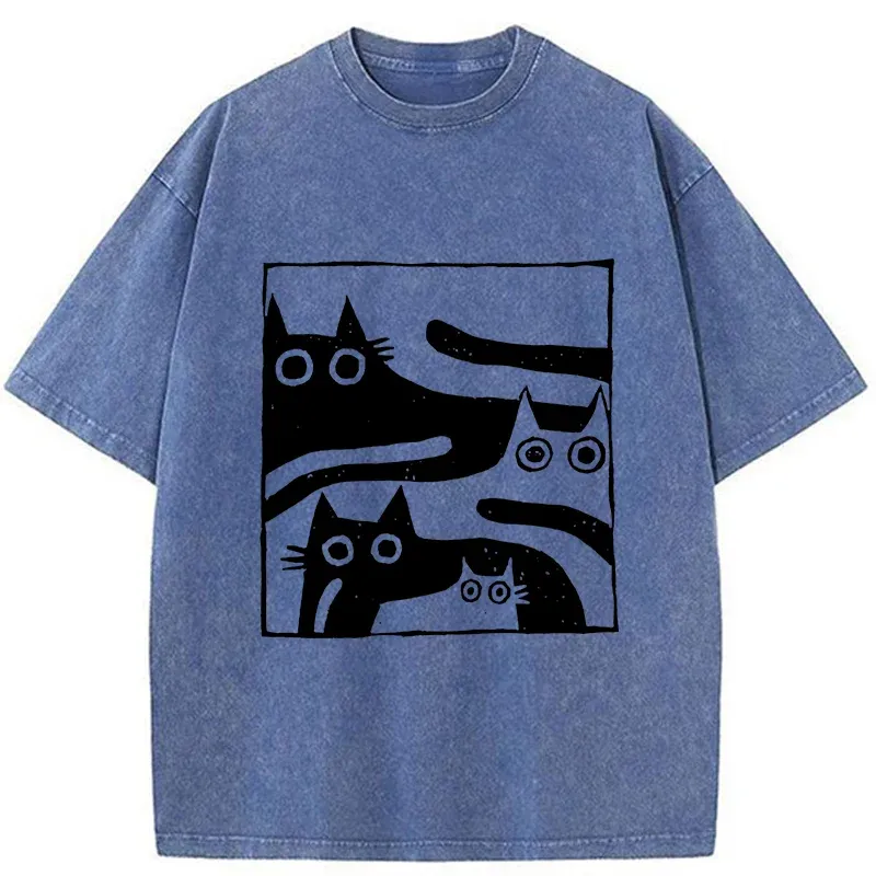 Tokyo-Tiger Cats Stacked Together Washed T-Shirt Sale