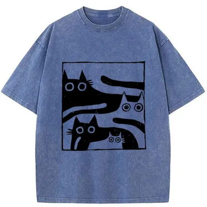 Tokyo-Tiger Cats Stacked Together Washed T-Shirt