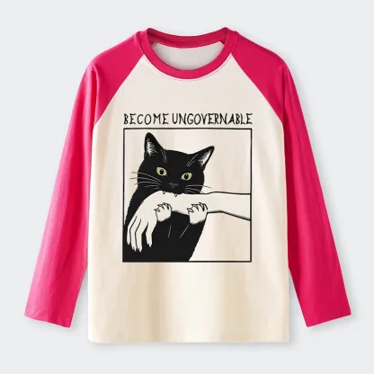 Tokyo-Tiger Black Cat Biting Raglan Long Sleeve T-shirt