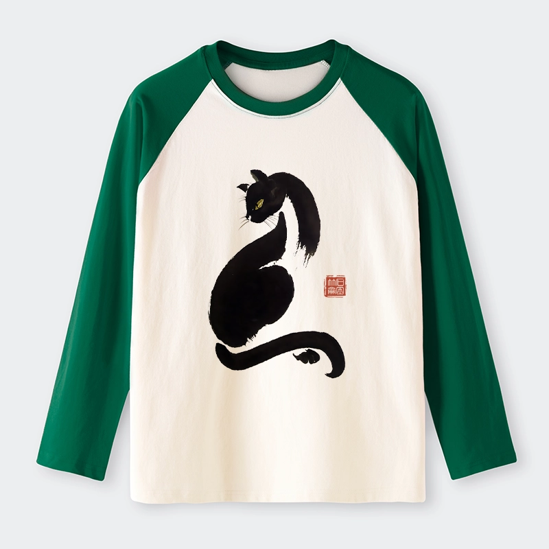 Tokyo-Tiger Elegant Black Cat Japan Raglan Long Sleeve T-shirt