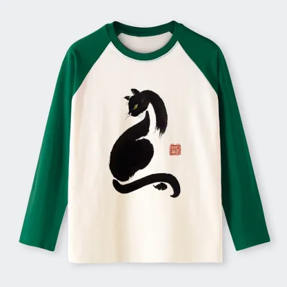 Tokyo-Tiger Elegant Black Cat Japan Raglan Long Sleeve T-shirt