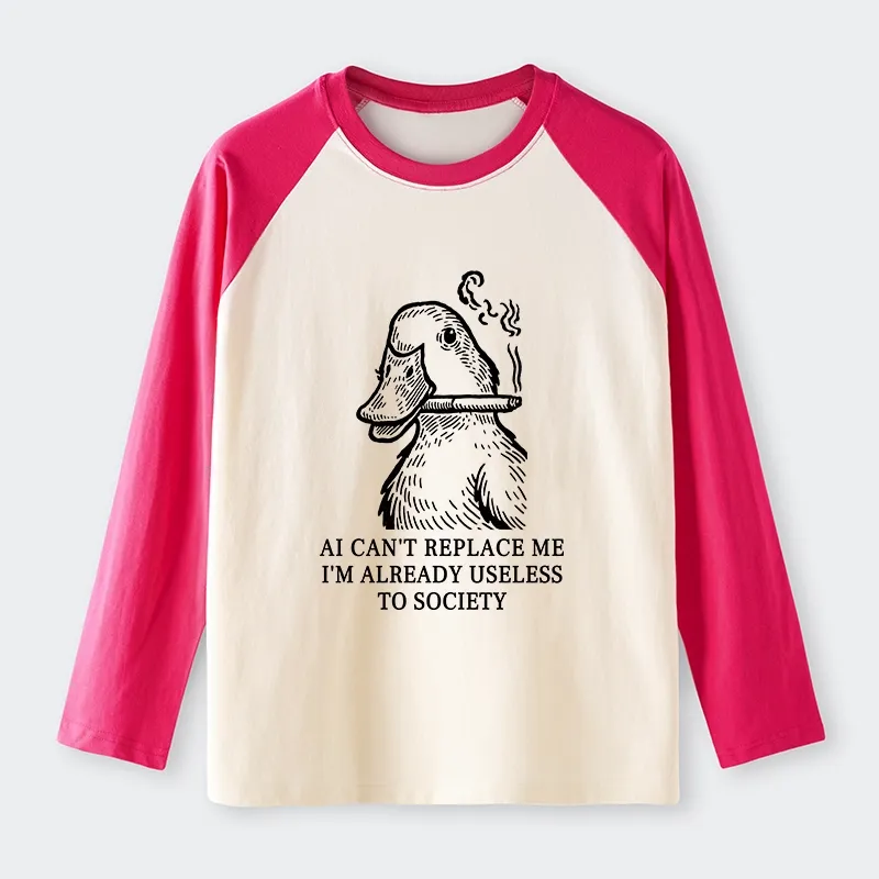 Tokyo-Tiger Smoking Duck Funny Raglan Long Sleeve T-shirt