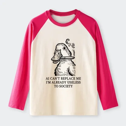 Tokyo-Tiger Smoking Duck Funny Raglan Long Sleeve T-shirt