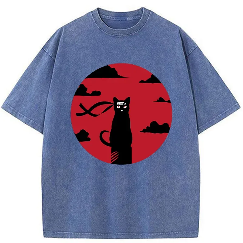 Tokyo-Tiger Ninja Cat In The Dark Washed T-Shirt