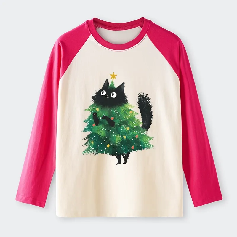 Tokyo-Tiger Christmas Tree Cat Japan Raglan Long Sleeve T-shirt