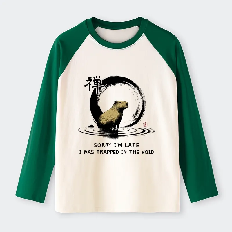 Tokyo-Tiger Zen Capybara Was Trapped In The Void Raglan Long Sleeve T-shirt