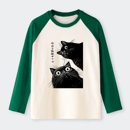 Tokyo-Tiger The Cat Is Watching Today Raglan Long Sleeve T-shirt