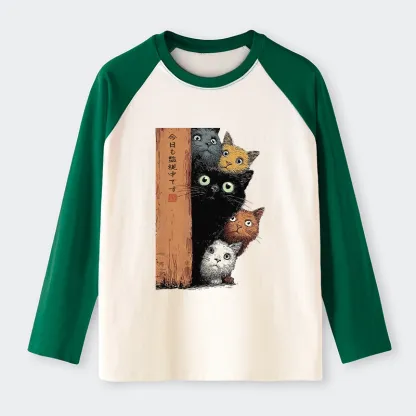 Tokyo-Tiger Five Cats Are Watching You Raglan Long Sleeve T-shirt