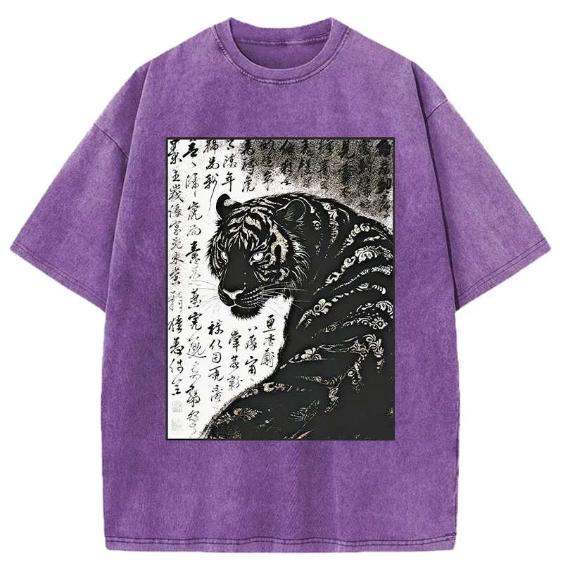 Tokyo-Tiger Woodcut Tiger Washed T-Shirt