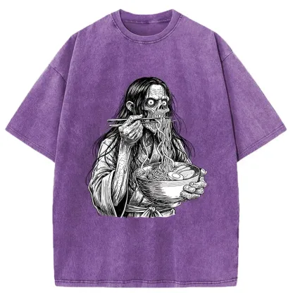 Tokyo-Tiger Ghost Eats Ramen Washed T-Shirt