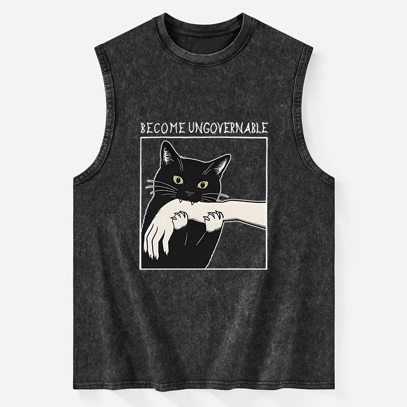 Tokyo-Tiger Black Cat Biting Washed Tank