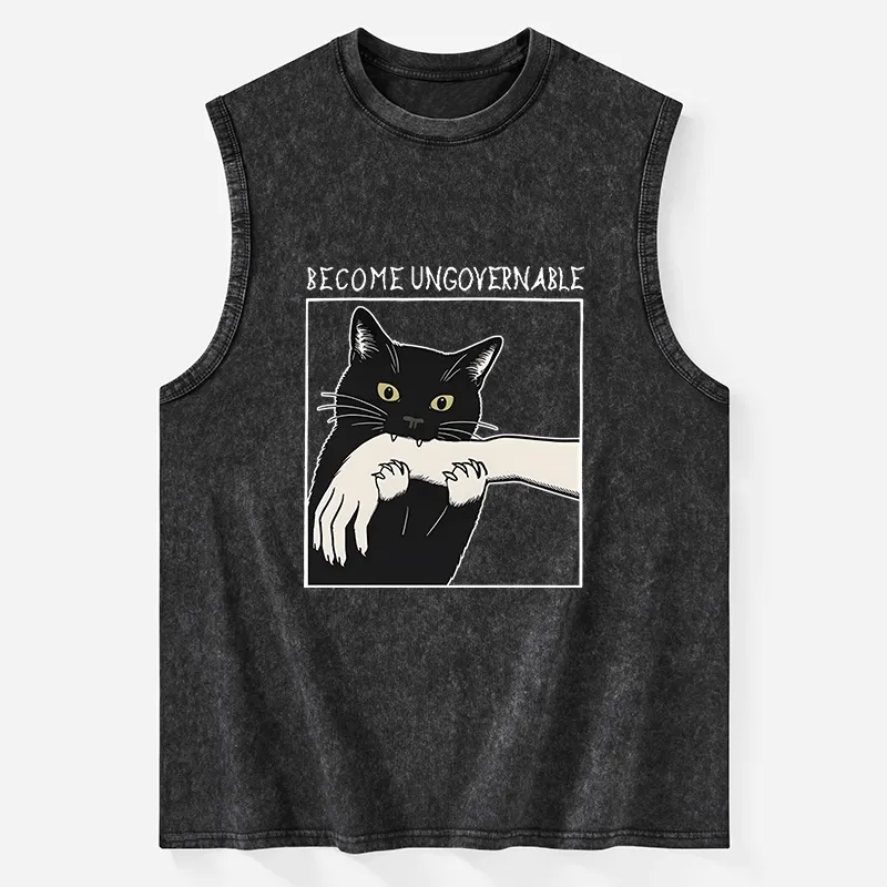 Tokyo-Tiger Black Cat Biting Washed Tank