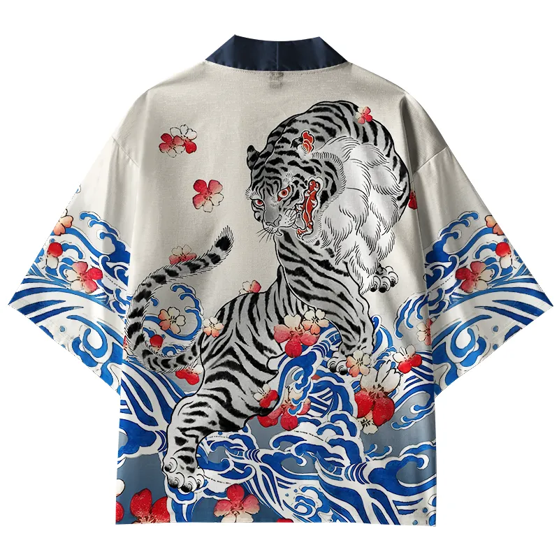 Tokyo-Tiger Sakura Waves And Tigers Kimono Cardigan