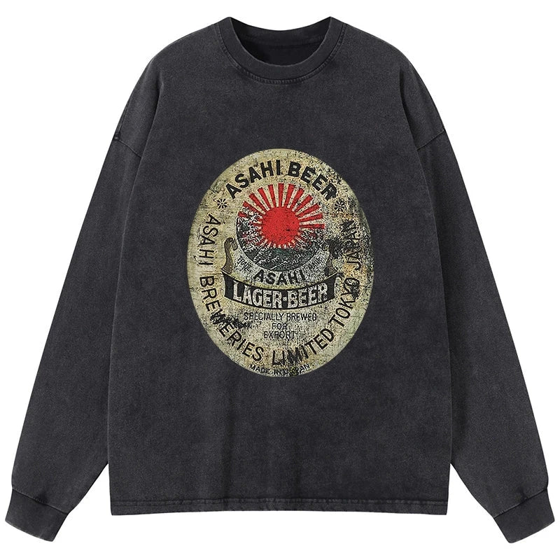 Tokyo-Tiger ASAHI BEER Japanese Washed Long Sleeve T-Shirt