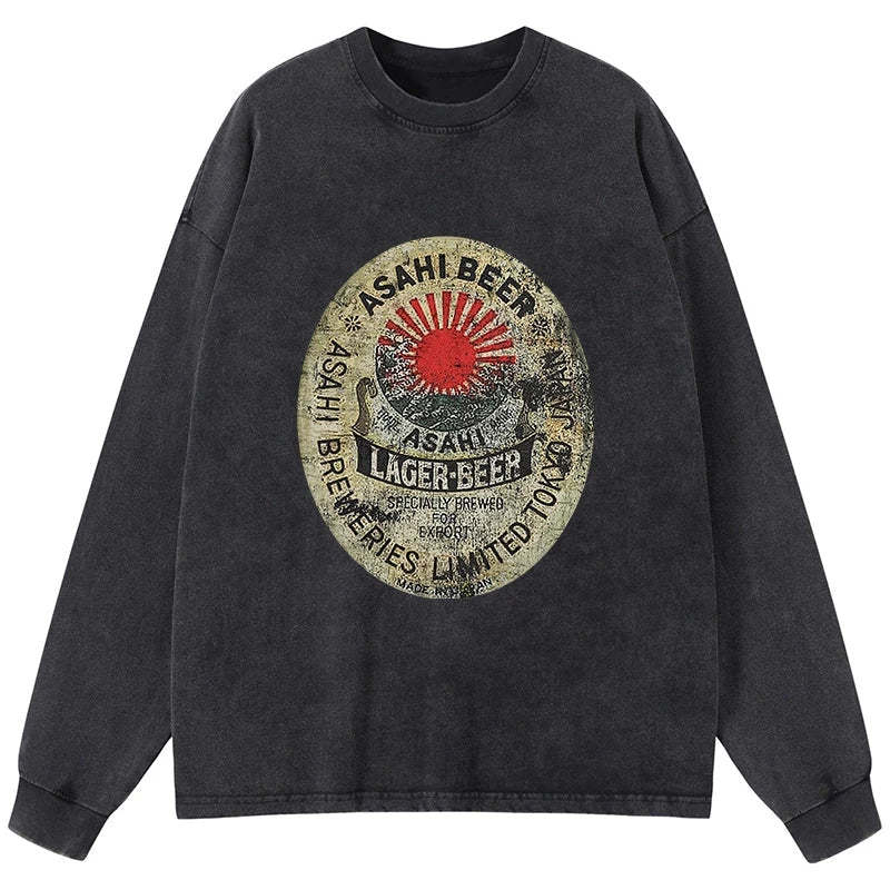 Tokyo-Tiger ASAHI BEER Japanese Washed Long Sleeve T-Shirt Sale