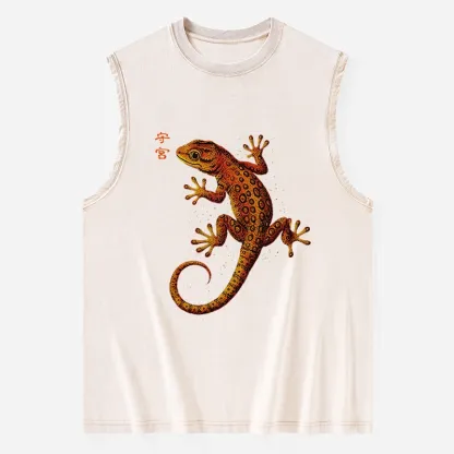 Tokyo-Tiger Retro Gecko Funny Washed Tank