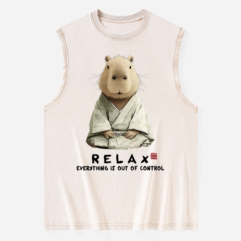 Tokyo-Tiger Zen Capybara：Relax, it's all chaos Washed Tank