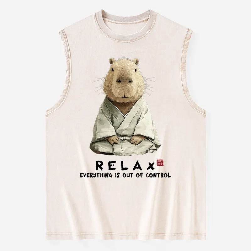 Tokyo-Tiger Zen Capybara：Relax, it's all chaos Washed Tank