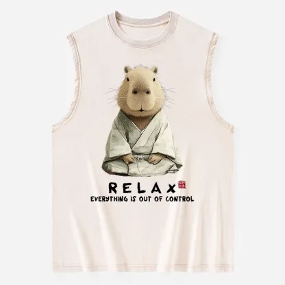 Tokyo-Tiger Zen Capybara：Relax, it's all chaos Washed Tank