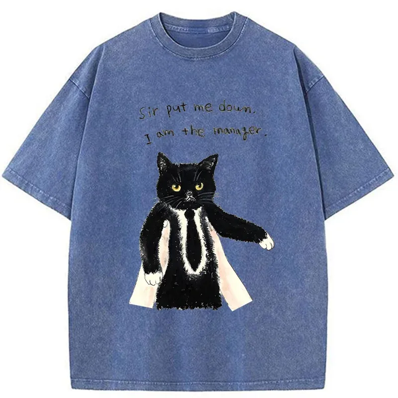Tokyo-Tiger Cat Manager Funny Washed T-Shirt