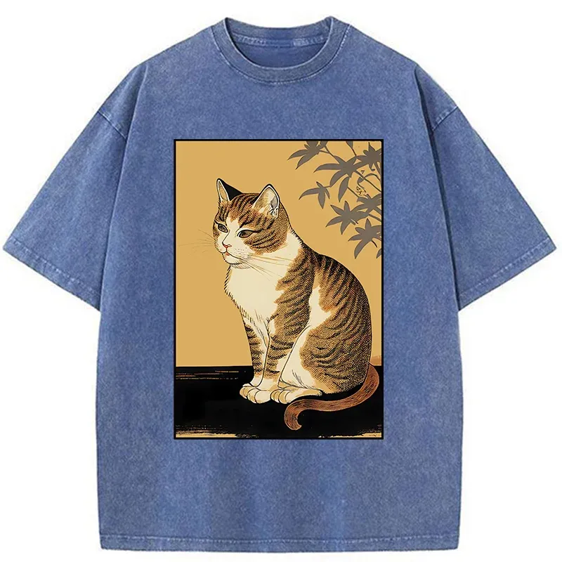 Tokyo-Tiger Retro Japanese Cat Washed T-Shirt