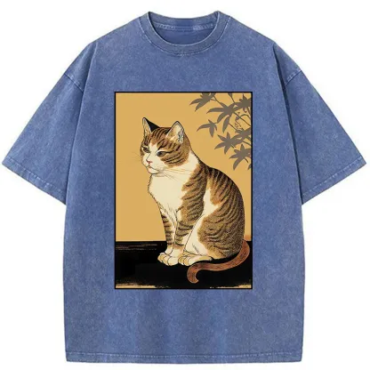 Tokyo-Tiger Retro Japanese Cat Washed T-Shirt