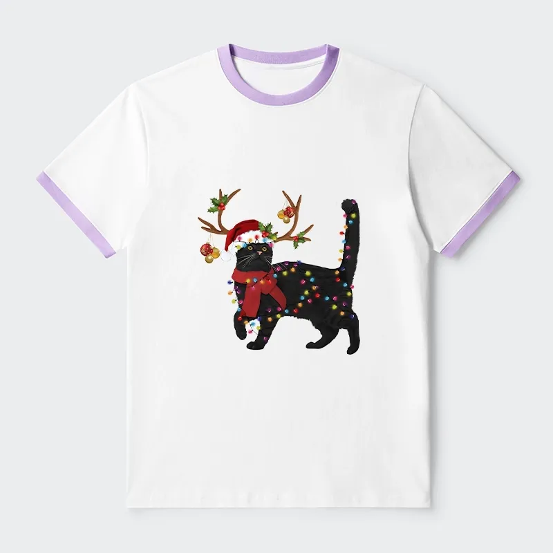 Tokyo-Tiger Christmas Black Cat Trim T-Shirt