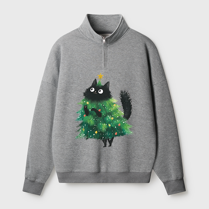 Tokyo-Tiger Christmas Tree Cat Japan Half Zip Fleece Sweatshirt