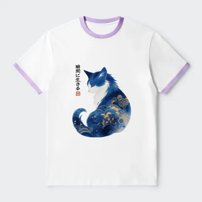 Tokyo-Tiger Retro Zen Cat: Living the Present Trim T-Shirt