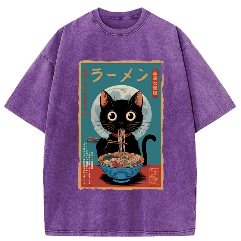 Tokyo-Tiger Ramen Fanatic Cat Washed T-Shirt
