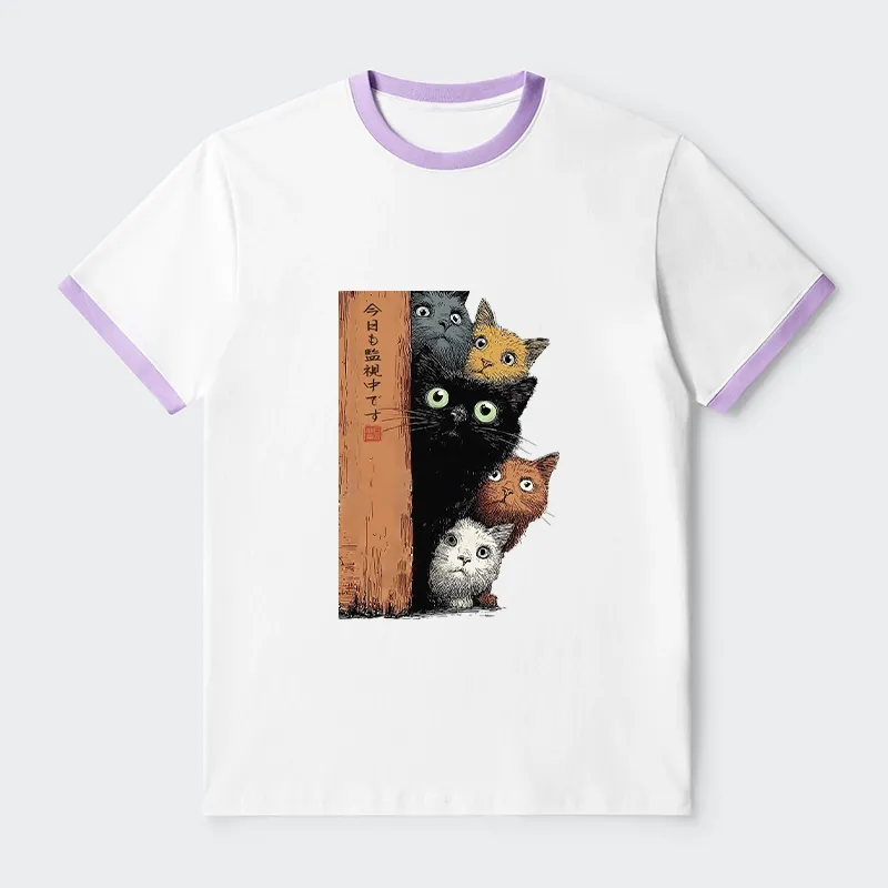Tokyo-Tiger Five Cats Are Watching You Trim T-Shirt