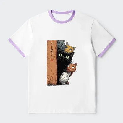 Tokyo-Tiger Five Cats Are Watching You Trim T-Shirt