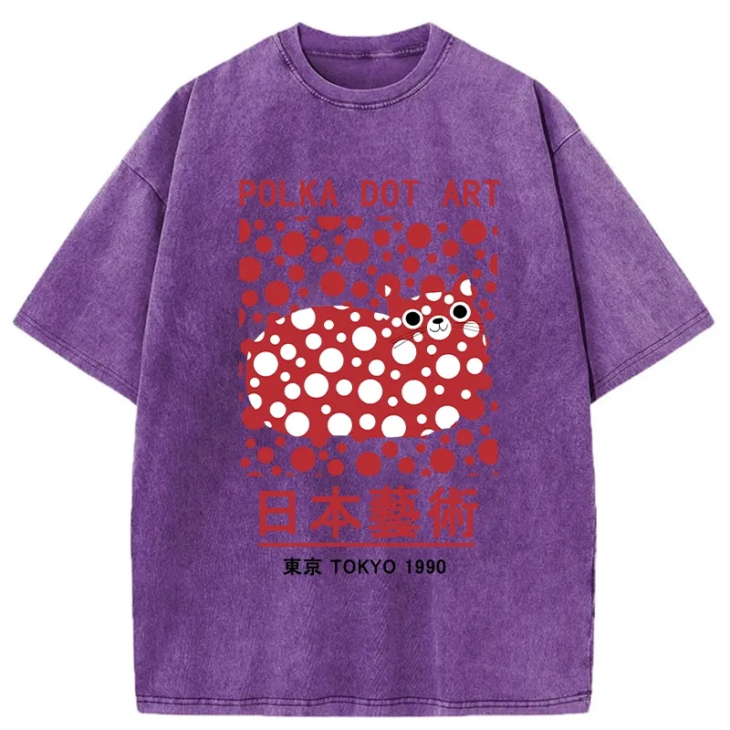 Tokyo-Tiger Japanese Polka Dot Art Washed T-Shirt