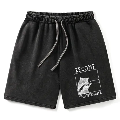 Tokyo-Tiger Cat Biting Arm Washed Shorts