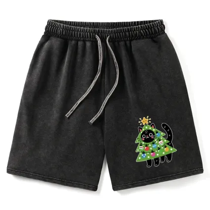 Tokyo-Tiger Christmas Tree Cat Washed Shorts