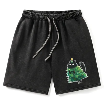Tokyo-Tiger Christmas Tree Cat Japan Washed Shorts