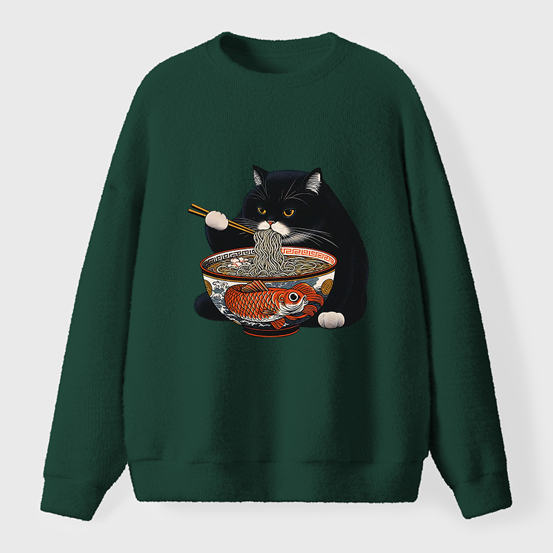 Tokyo-Tiger Fat Cat Eating Ramen Fuzzy Sweatshirt