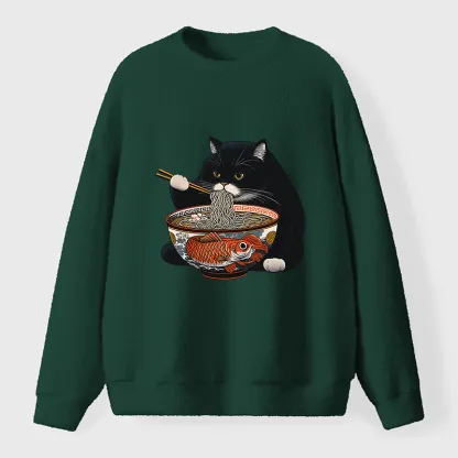 Tokyo-Tiger Fat Cat Eating Ramen Fuzzy Sweatshirt